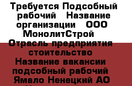 Требуется Подсобный рабочий › Название организации ­ ООО “МонолитСтрой“ › Отрасль предприятия ­ стоительство › Название вакансии ­ подсобный рабочий - Ямало-Ненецкий АО, Надымский р-н, Пангоды п. Работа » Вакансии   . Ямало-Ненецкий АО